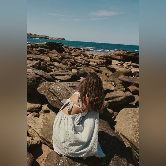 NWOT Free People Poppy Cotton Seersucker Midi Dress in Smoke (Light Blue) Sz M - Picture 3 of 12